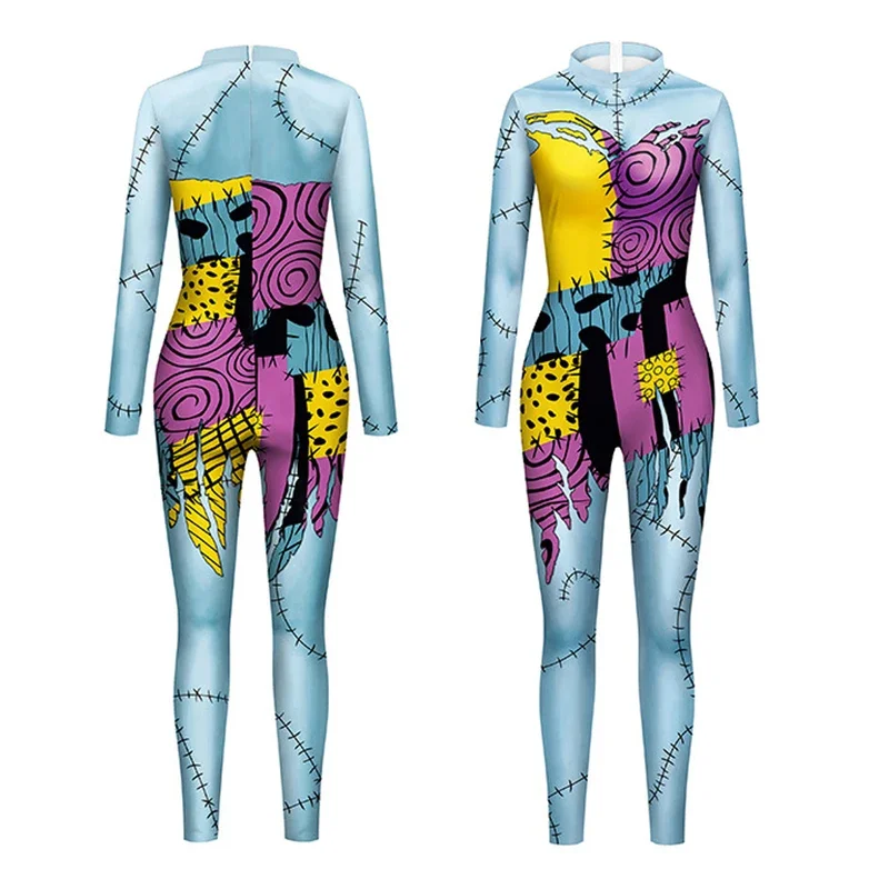 [Du bist mein Geheimnis] Frau Kostüm Film Cosplay Zombies Overall Reiß verschluss Spandex beängstigend 3D-Druck Party Outfit sexy Zentai Bodysuit