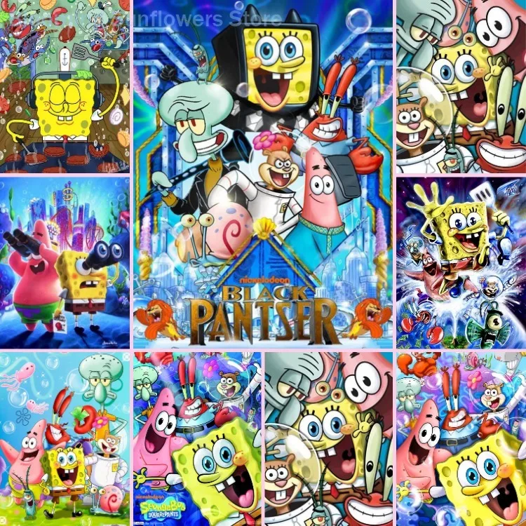 38X52CM Jigsaw Puzzles 500 Pieces Paper Picture Cute SpongeBob Puzzles Decompression Toys for Adults Family Games