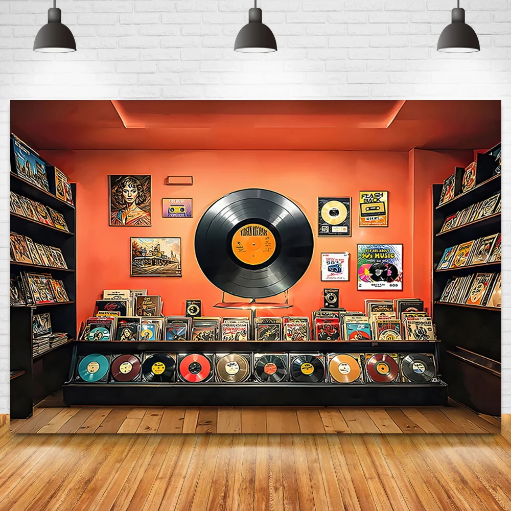 

Old Record House Scene Photography Background Music Store Back To 80' 90' Theme Party Backdrops Family Birthday Party Home Decor