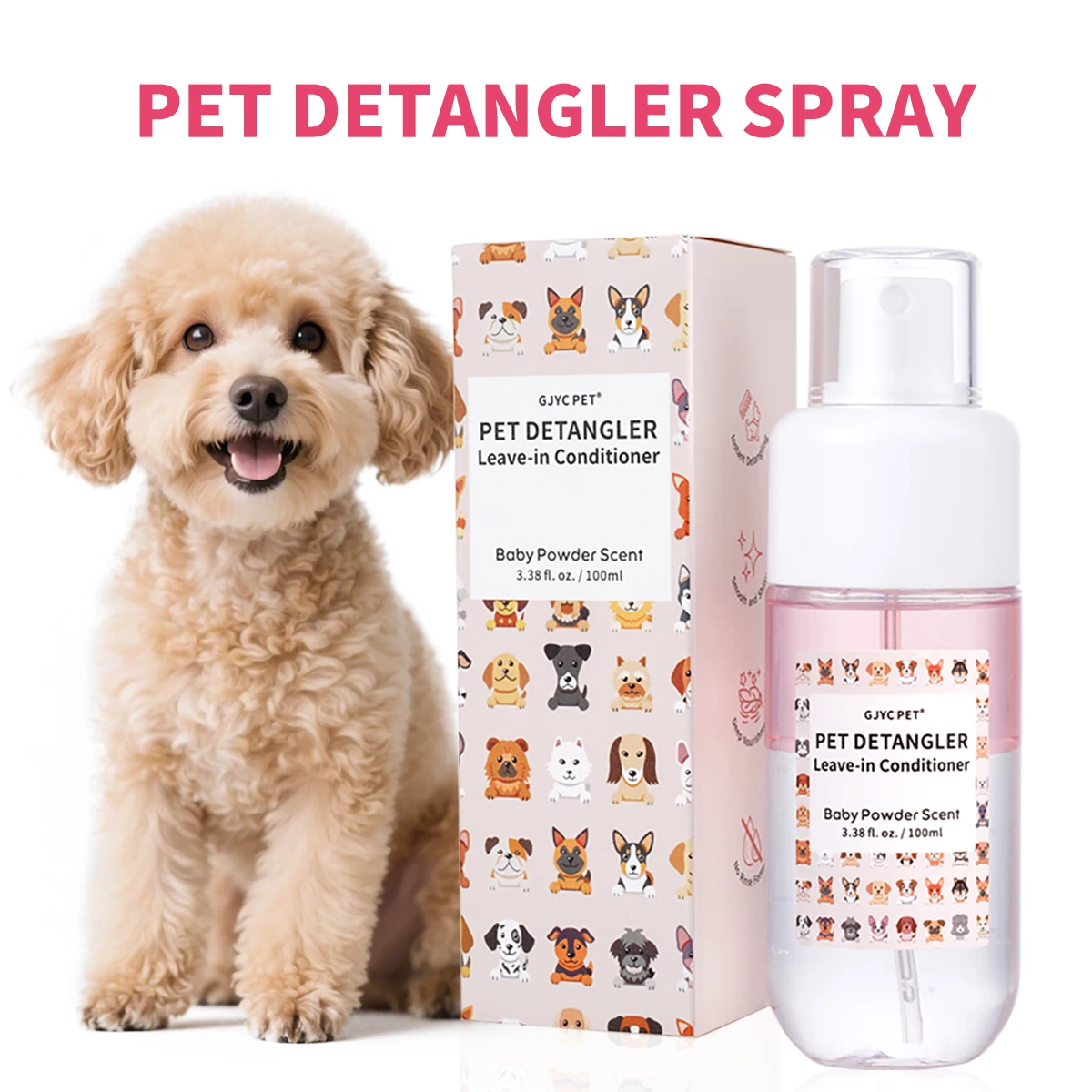 

Спрей для распутывания шерсти GJYC PET с ароматом детской присыпки, двухфазный (масло-вода), без спирта, для гладкости шерсти собак и кошек