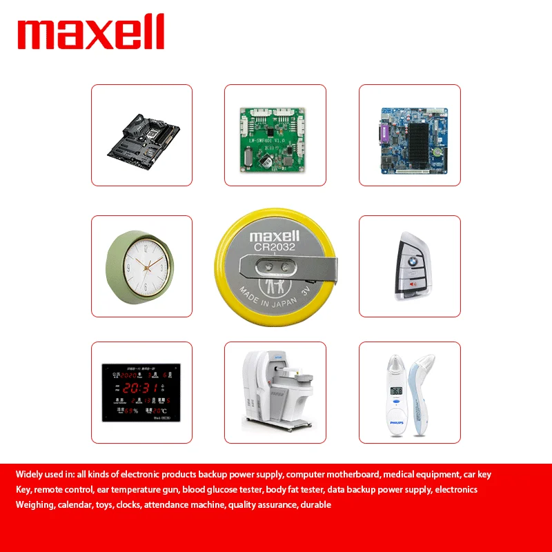 1PCS MAXELL Battery CR2032 With Horizontal Solder Legs 3V Circuit Board Electronic Loss Prevention Device Adjustable Plug Cable