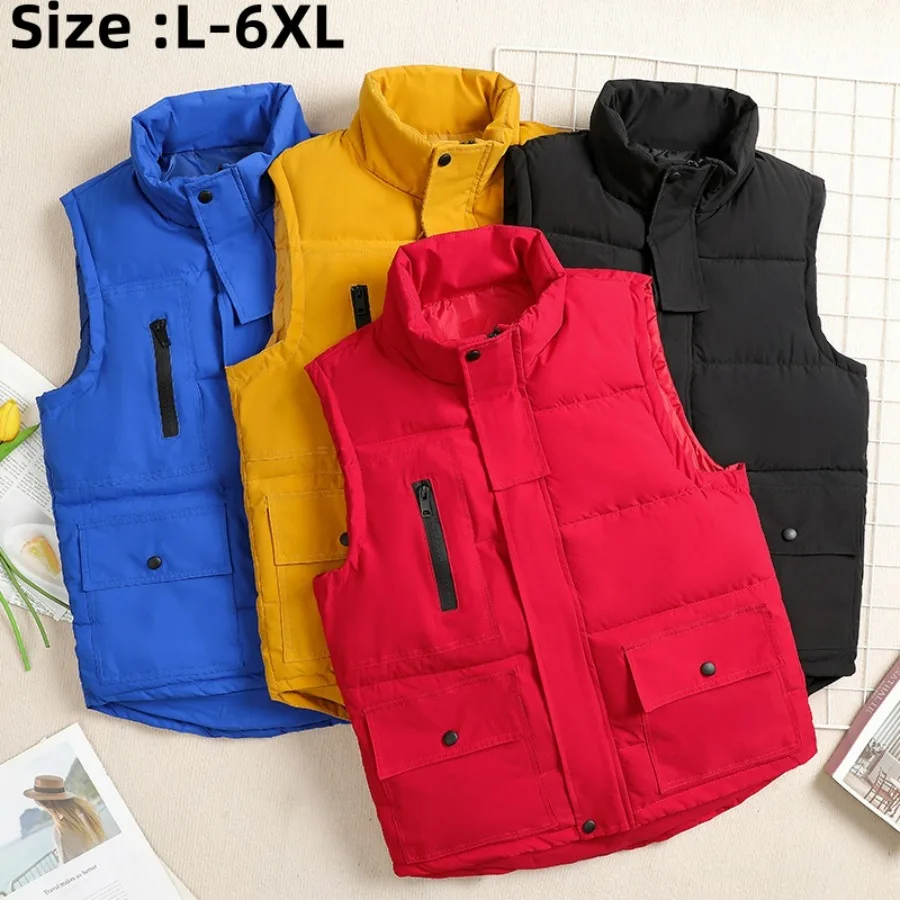 

Autumn Winter New Men's Casual Vests Stand Collar Solid Cotton Vest Coats Fashion Warm Windbreak Waistcoat for Men Plus Size 6XL