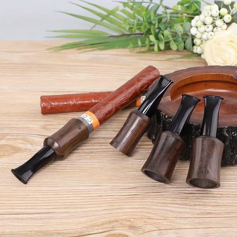 4pcs/set Solid Wooden Cigar Mouthpiece, Filter Circulation Washable Detachable Portable Cigar Holder, Perfect Gifts for Men