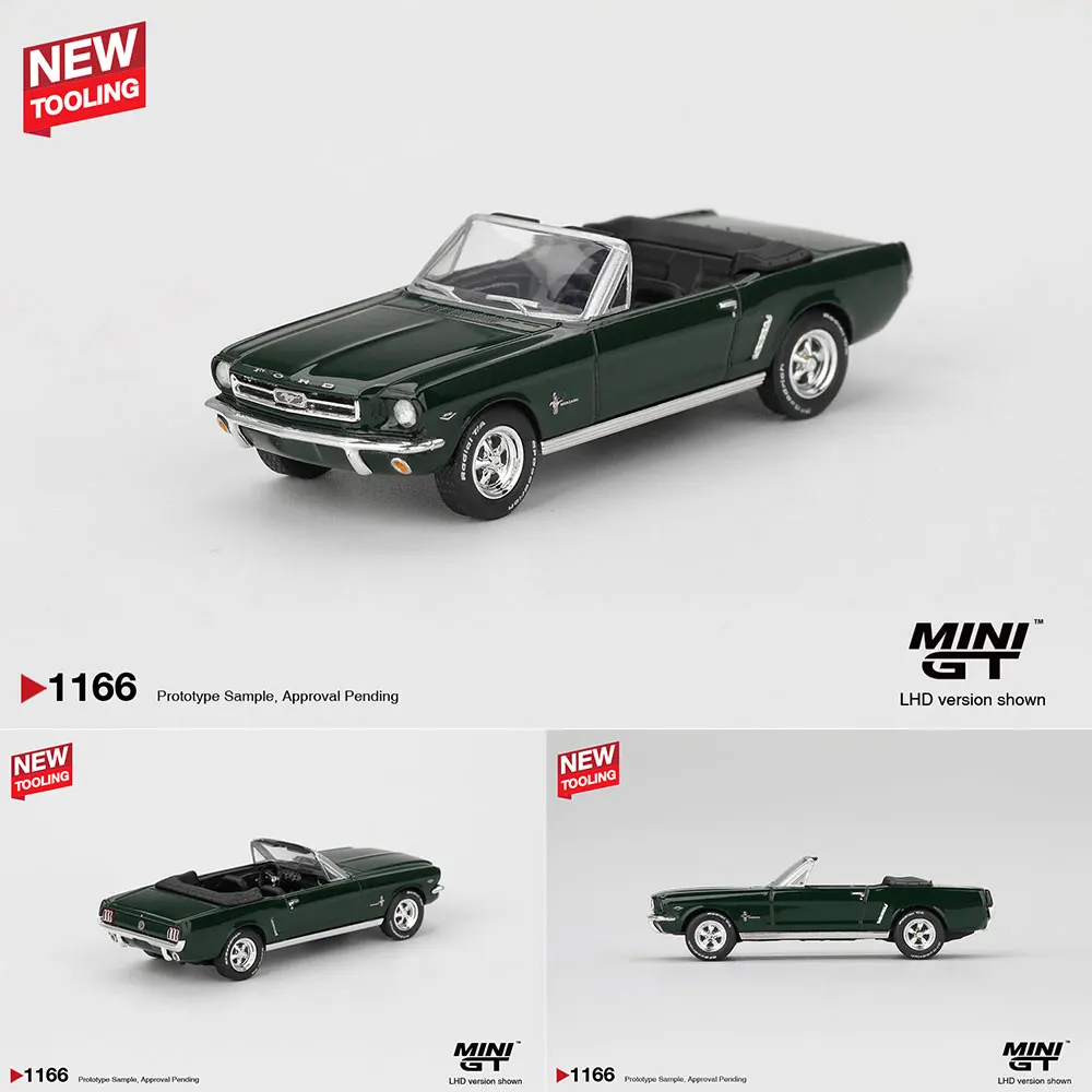 MINIGT 1/64 Ford Mustang Convertible 1964 Verde Highland, Modelo de Auto Deportivo, Vehículo de Colección Fundido a Presión