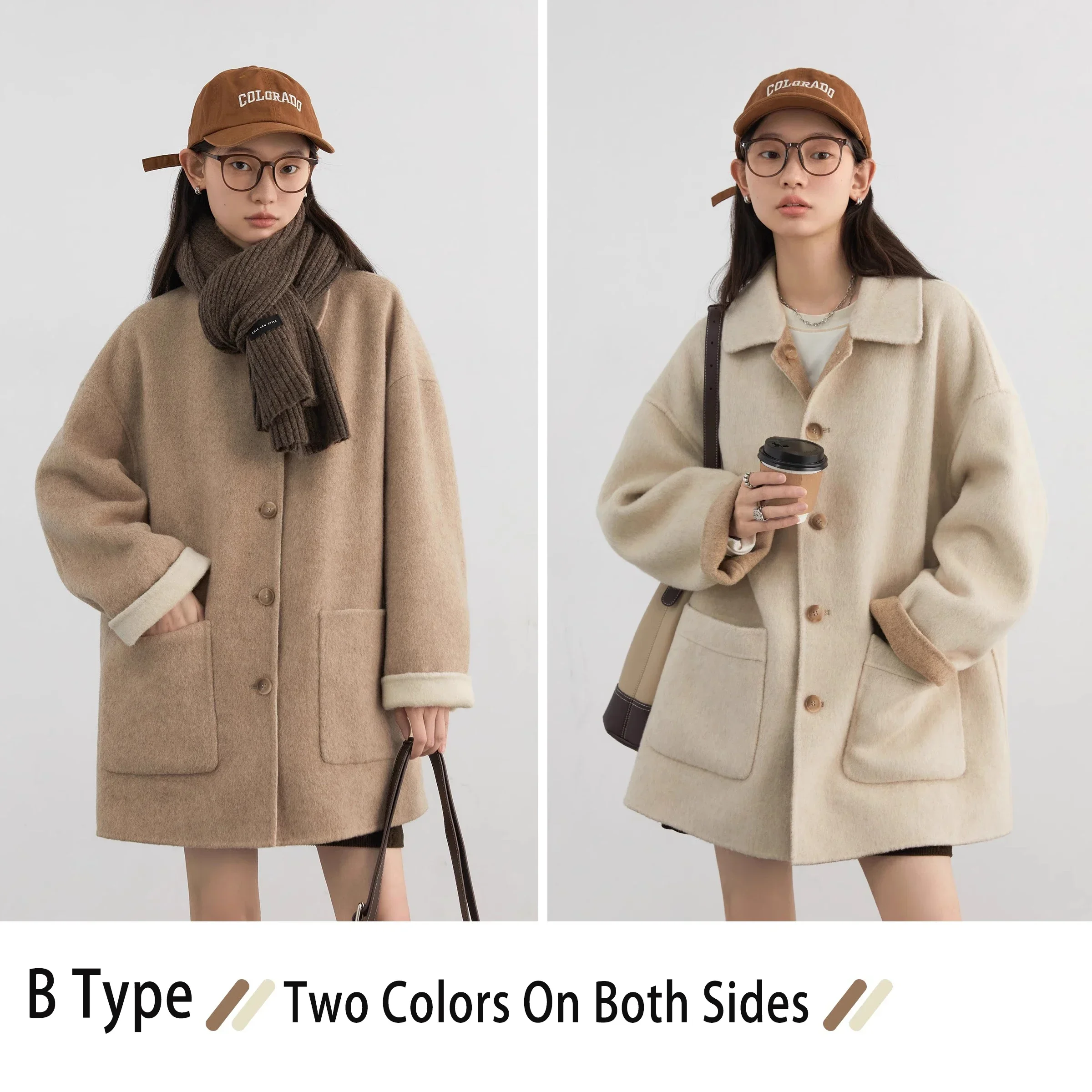 CHIC VEN Women Woolen Coat Single Breasted Loose Casual New Double-sided Female Short Jacket Ladies Clothes Autumn Winter 2024