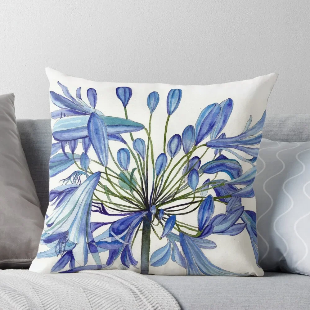 Blue Agapanthus Flower watercolour Painting Throw Pillow Bed pillowcases christmas decorations 2024