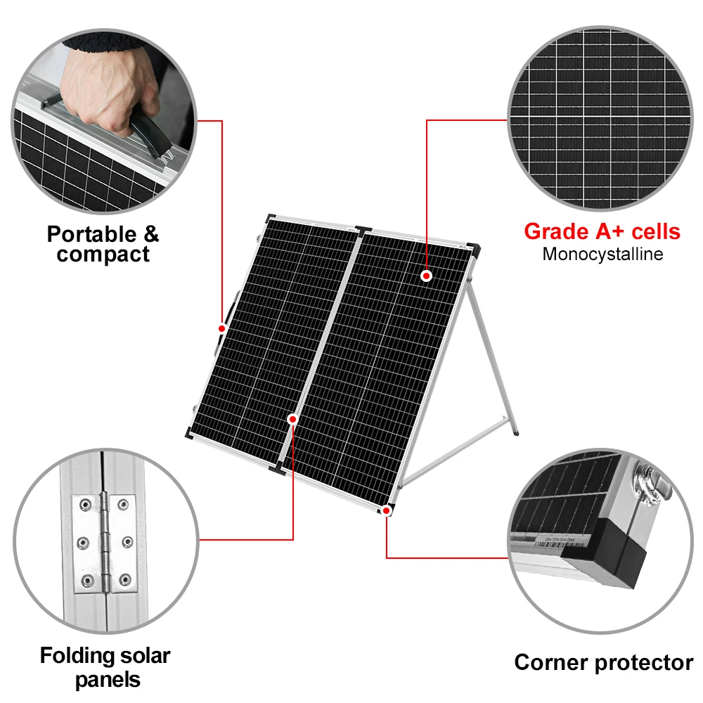 Dokio 18V 160W Rigid Foldable Solar Panel China 18V 10A 12V Controller Panel Solar Easy to Carry Cell/System Charger