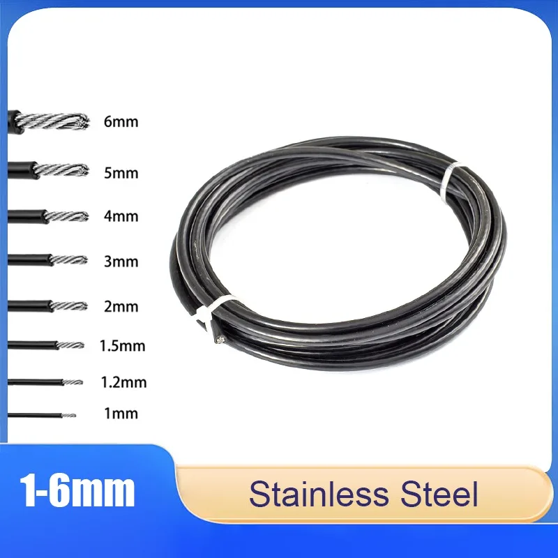 1/5 متر حبل أسلاك الفولاذ الأسود PVC المغلفة 7X7 7*19 ضياء 1/1.2/1.5/2/3/4/5/6 مللي متر الفولاذ التعامل مع تعليق الصلب كابل حبل #1