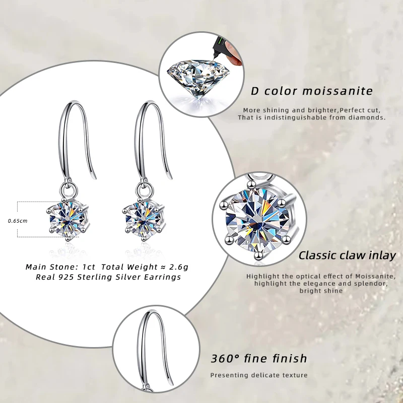 JoyceJelly 0.5 Carat Moissanite Earrings For Women Classic 925 Sterling Silver Jewelry Female Ear-Drops 100% Pass Diamond Test 6