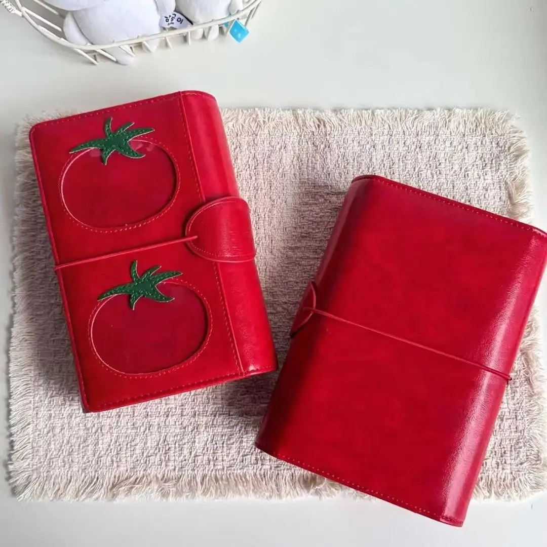 A6 Red Tomato Three-Fold Loose-leaf Notebook PU Binder Photocards Collect Book Diary Agenda Planner Cover Stationery - view 2