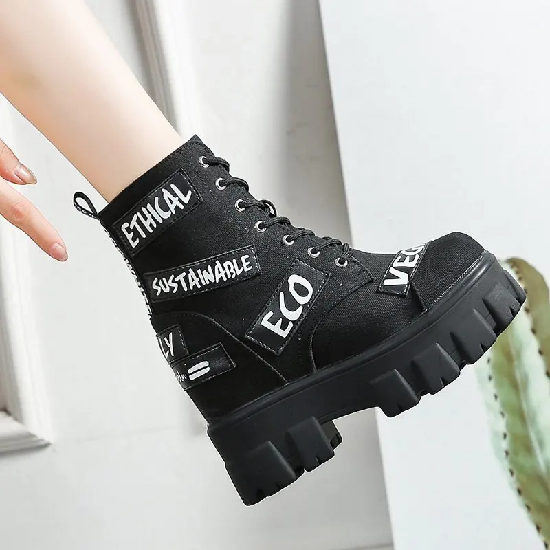 Women's Gothic Punk Street Women Ankle Boots Platform Wedges High Heels Short Boots New Fashion Design Alphabet Cosplay Shoes