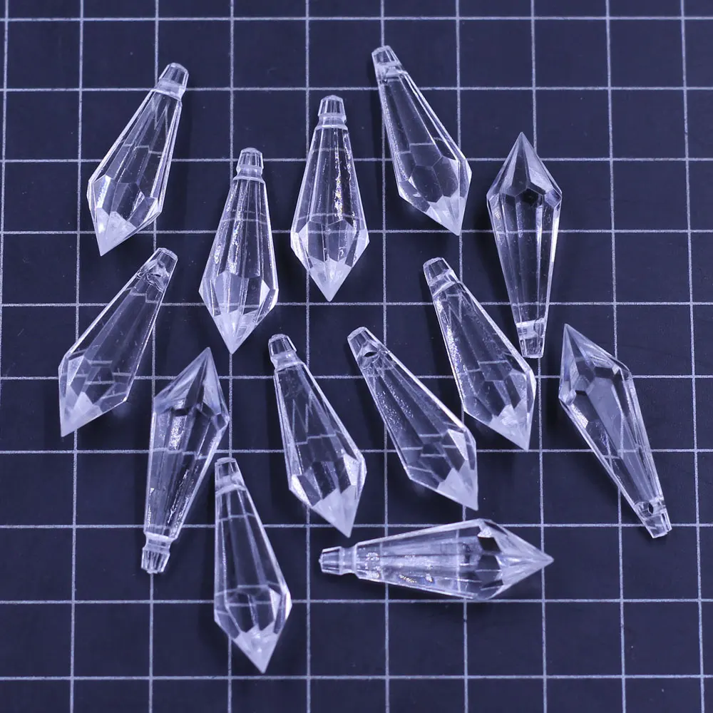 Pendants Teardrop Faceted Crystal Shape Acrylic Clear For Charms Necklaces Jewelry DIY Making Findings 31x10mm