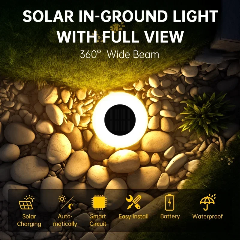 Solar Ground Lights LED Waterproof Solar Garden Lights Outdoor Bright in-Ground Lights Landscape Lighting for Patio Pathway Lawn