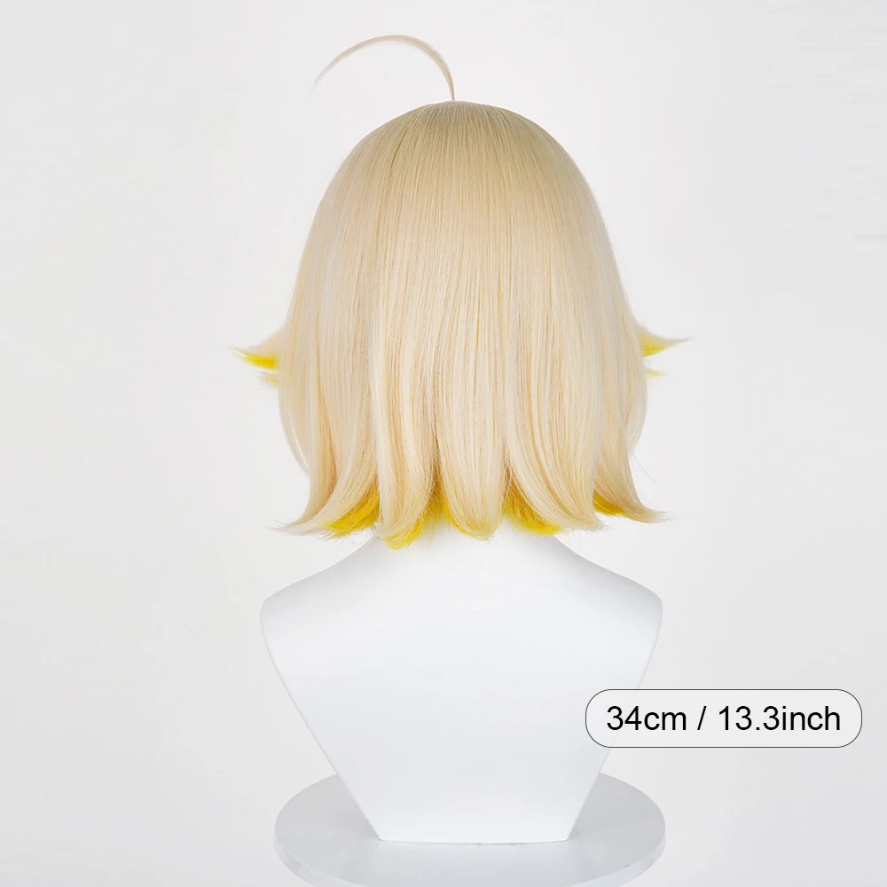 Blonde Ombre Yellow Short Straight Synthetic Wigs Bangs Anime Game Cosplay Fluffy Heat Resistant Wig for Daily Party