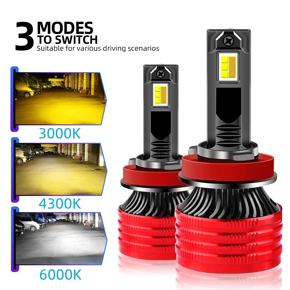 

Auto Led 3 Colors Change 300K 4300K 6000K Car H7 Headlight Canbus High Power H1 H3 H4 9005 9006 880 9012 5202 Auto Fog Lamps