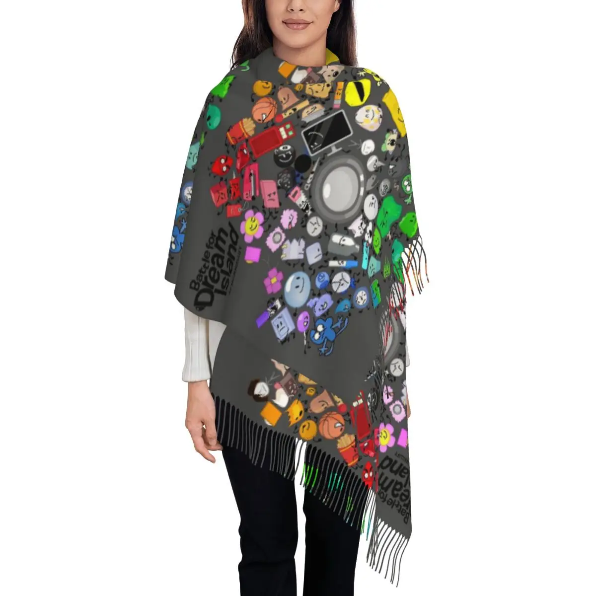 Battle For Dream Island Cast Mural Scarf Tassel Scarves for Women Soft Warm Shawls and Wraps Large Fall Winter Shawl Wrap