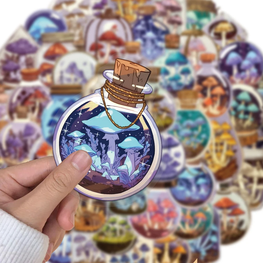 50PCS Creative Mushroom Bottle Cute Stickers Phone Case Decoration Notebook PET Transparent Material Personalized Stickers