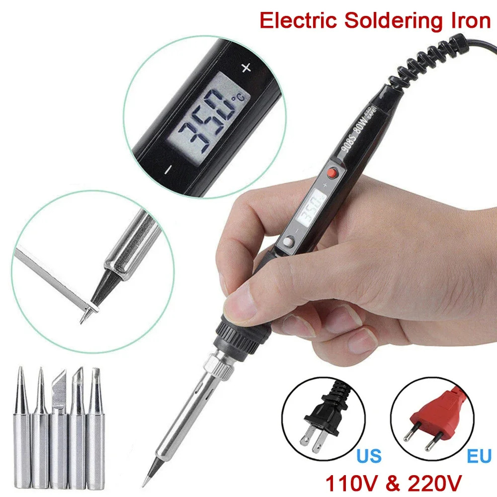 80W Electric Soldering Iron Adjustable Temperature LCD Digital Display 110V 220V Welding Solder Iron Tips Repair Rework Tool Kit