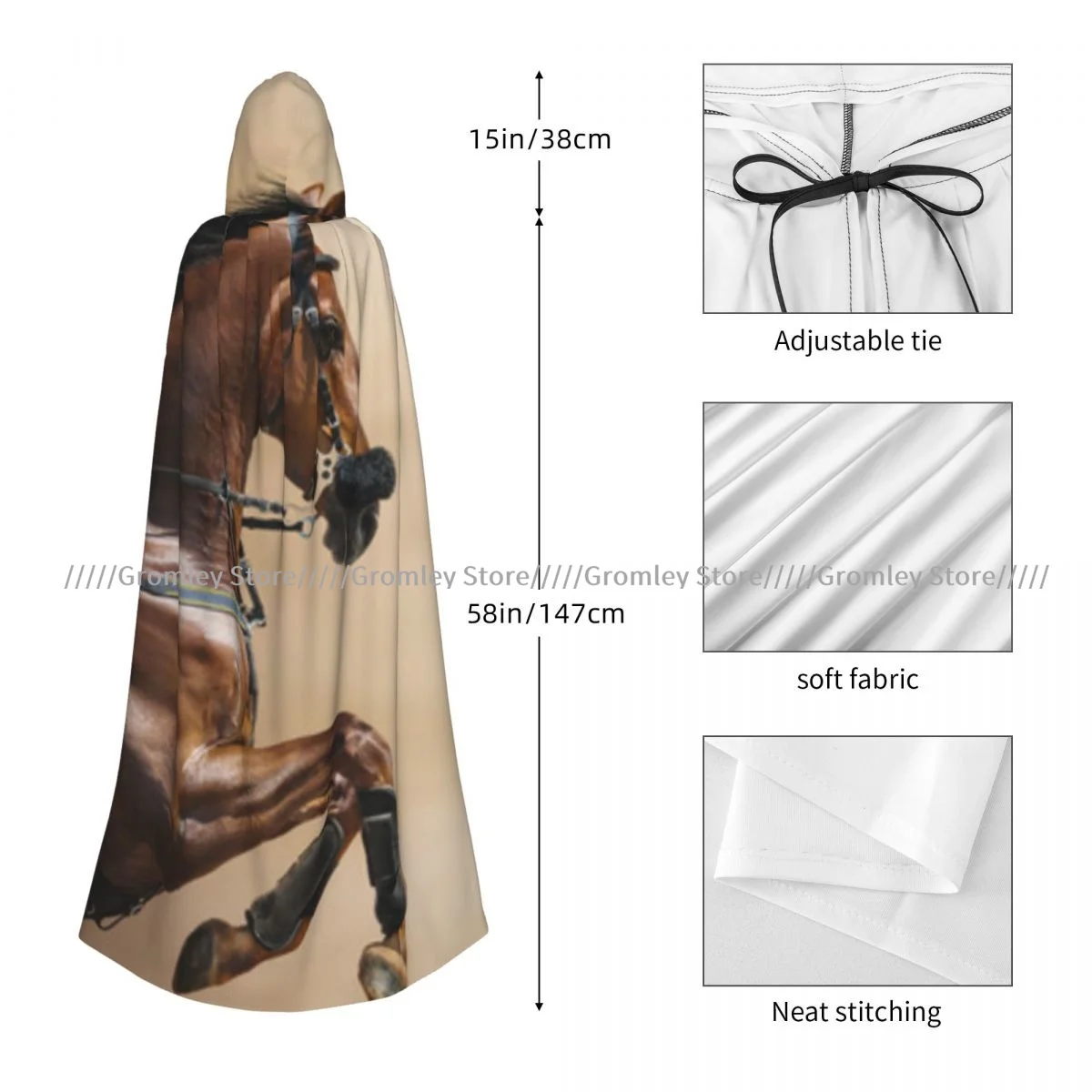 للجنسين عباءة الحصان القفز في Hackamore قوة الحياة قوة الشرف علامة الحب كيب مقنعين القرون الوسطى زي الساحرة ويكا مصاص دماء