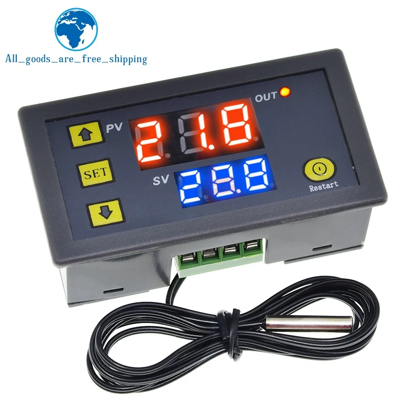 W3230 12V 24V AC110-220V Probe line 20A Digital Temperature Control LED Display Thermostat With Heat/Cooling Control Instrument