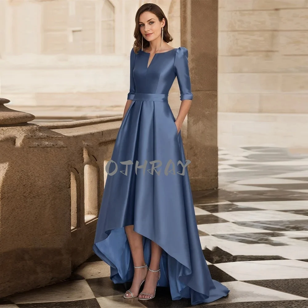 OTHRAY Fashion Mother of the Bride Dresses 2024 A-Line Scoop Satin Wedding Guest Dresses Floor-Length Long Party Evening Gowns