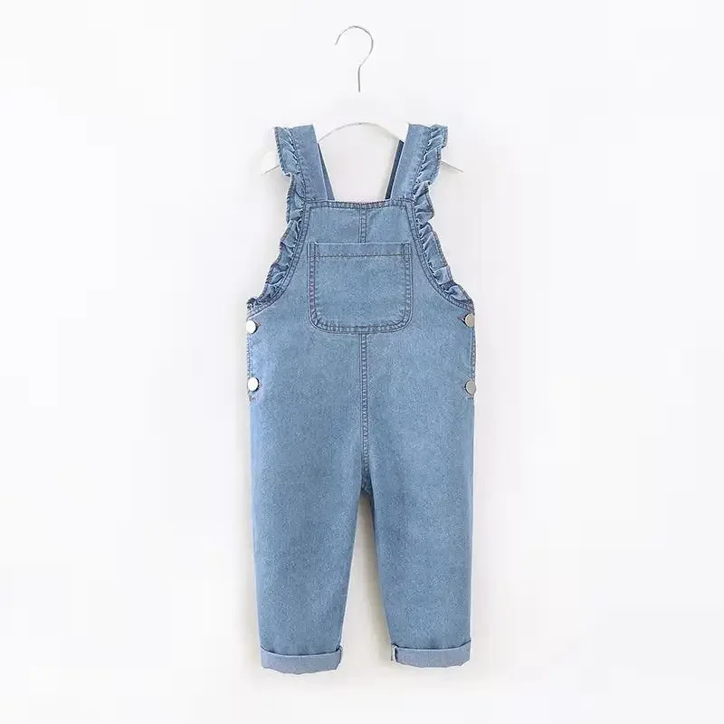 Children Denim Overalls Dungarees 2-6Y Solid Color Girl Jeans Long Pants Kids Jumpsuit Clothes Summer Thin Soft Trousers