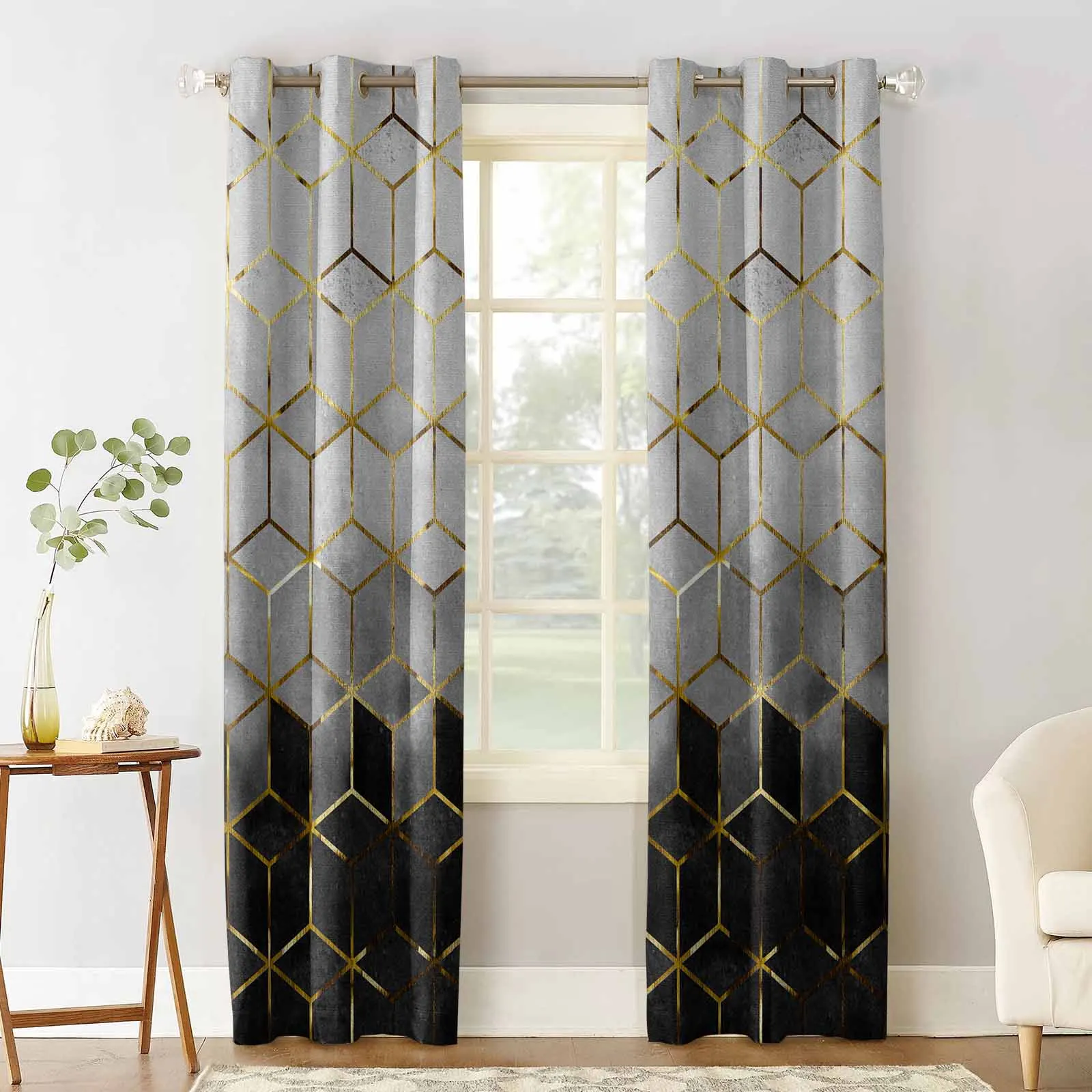 Abstract Art Grey Stereoscopic Geometric Blackout Curtains For Living Room Bedroom Window Treatment Blinds Kitchen Drapes