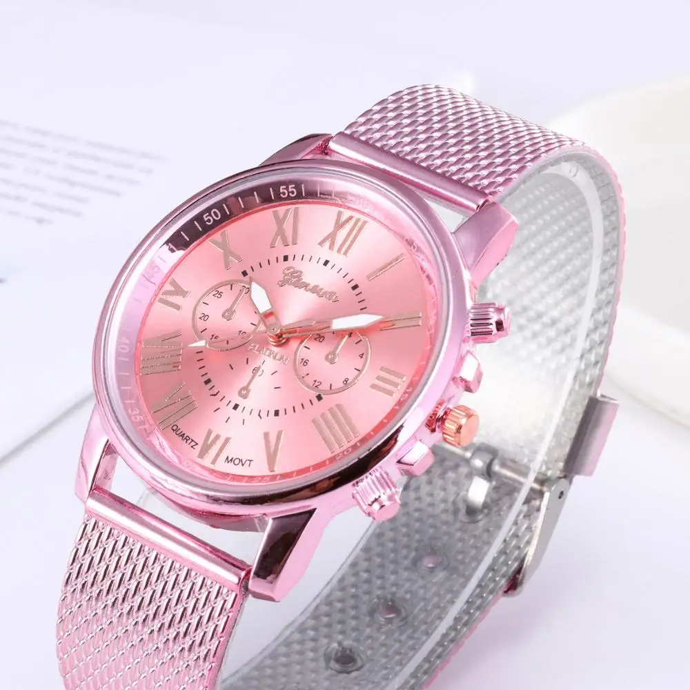 Foloy Women Watches Quality Fashion Geneva Roman Numerals Faux Leather Analog Quartz Ladies Purple Watch Bracelet Clock Gift