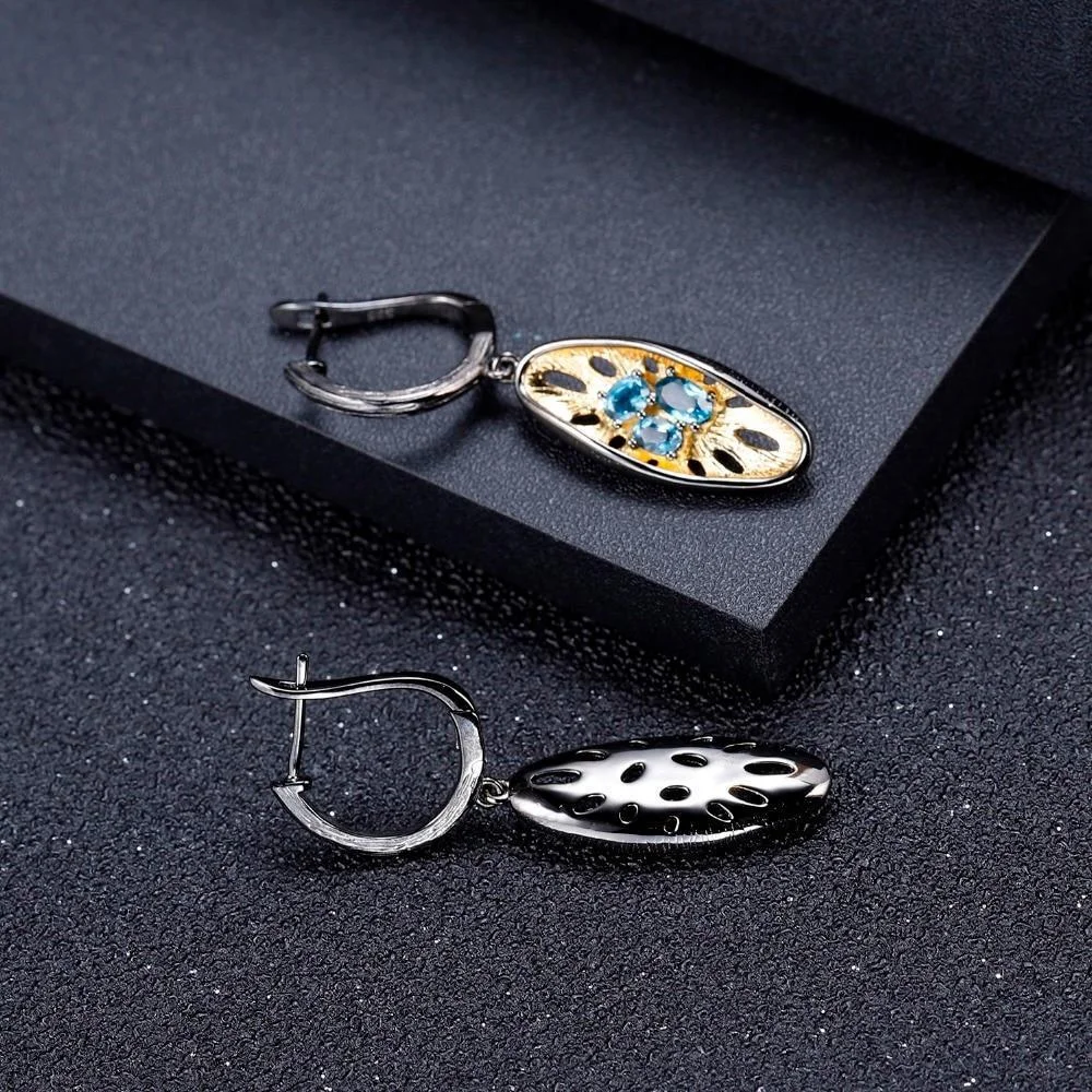 Retro Geometry Gun Black Women's Metal Inlaid Cubic Zirconia Pendant Earrings Suitable For Party Engagement Fashion Jewelry