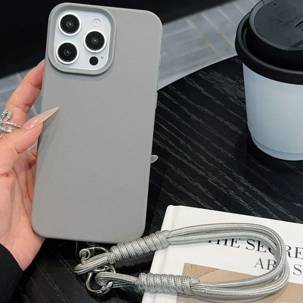 Leather Texture Phone Case with Hand Wrist Strap For iPhone 16 Pro Max 15 14 Plus 13 12 11 XS XR X Wristband Soft TPU Back Cover view 6