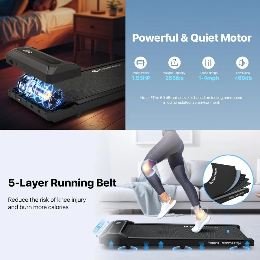 جهاز مشي مدمج محمول تحت المكتب للاستخدام في المكاتب المنزلية مع تقنية الذكاء الاصطناعي الذكية وجهاز التحكم عن بعد يدعم ما يصل إلى 265 رطلًا #6