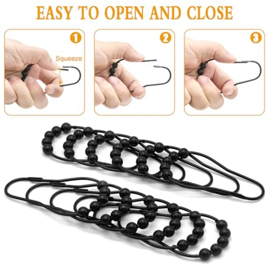 Shower Curtain Hooks Rings, 12 Pcs Decorative Rustproof Metal Shower Hooks for Shower Curtain, Free Sliding Shower Hooks for Ba view 4