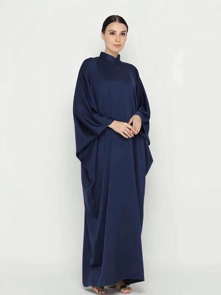 Batwing Sleeve Ethnic Ramadan Jilbab Women Robe Solid Modest Maxi Size Abayas Moroccan Saudi Stand Collar Caftan Galabia Outfits