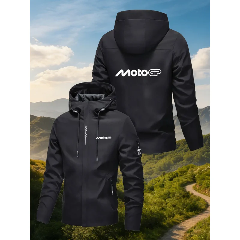 Chaqueta cortavientos con capucha para hombre, chaqueta deportiva, diseño de capucha con cordón elástico, chaqueta impermeable y cortavientos
