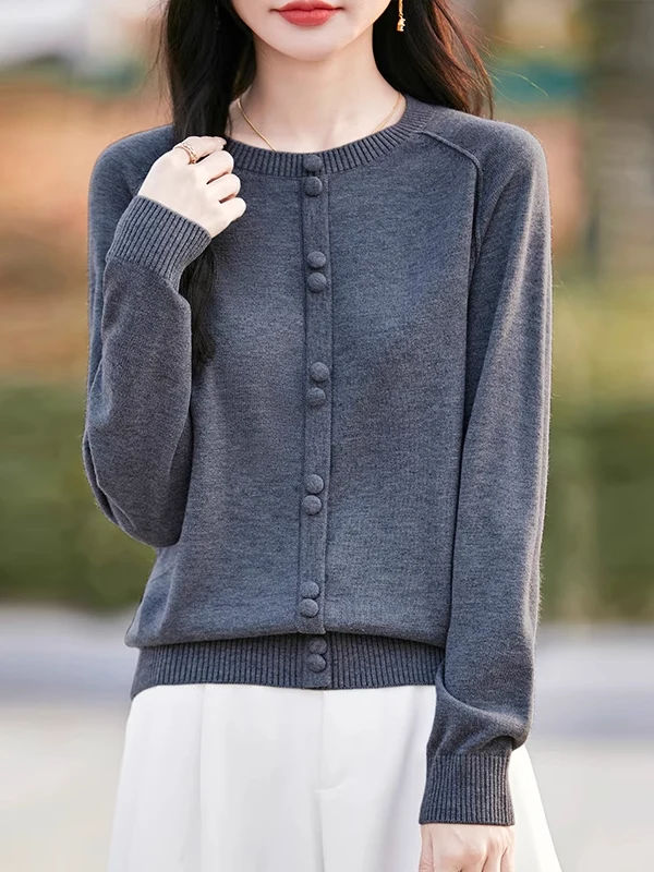 

Модный вязаный свитер с длинными рукавами и круглым вырезом для женщин, базовый слой, мягкий материал, корейская версия, для повседневной носки