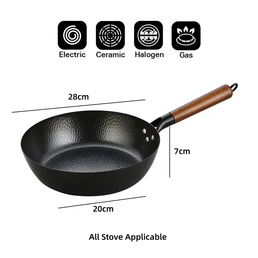 28cm High-Grade Iron Wok Pan Without Coating Household Cooking Pot Deeper Fry Pan Gas Stove Induction Cooker Applicable Cookware - view 2