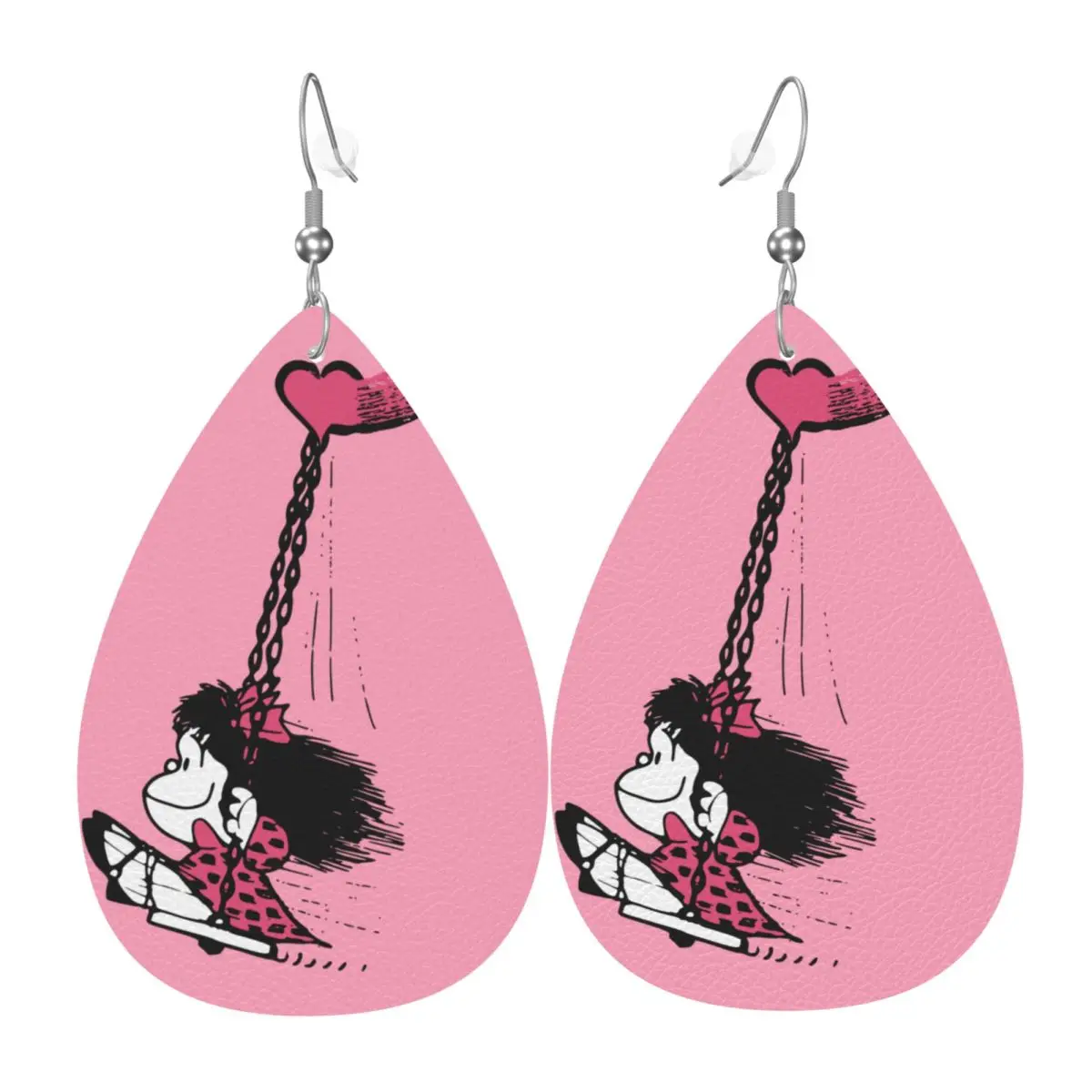 

Кожаные серьги из ПВХ в стиле аниме Mafalda, висячие серьги, ювелирные изделия для женщин, мультфильм Quino Manga Подарок матери жены