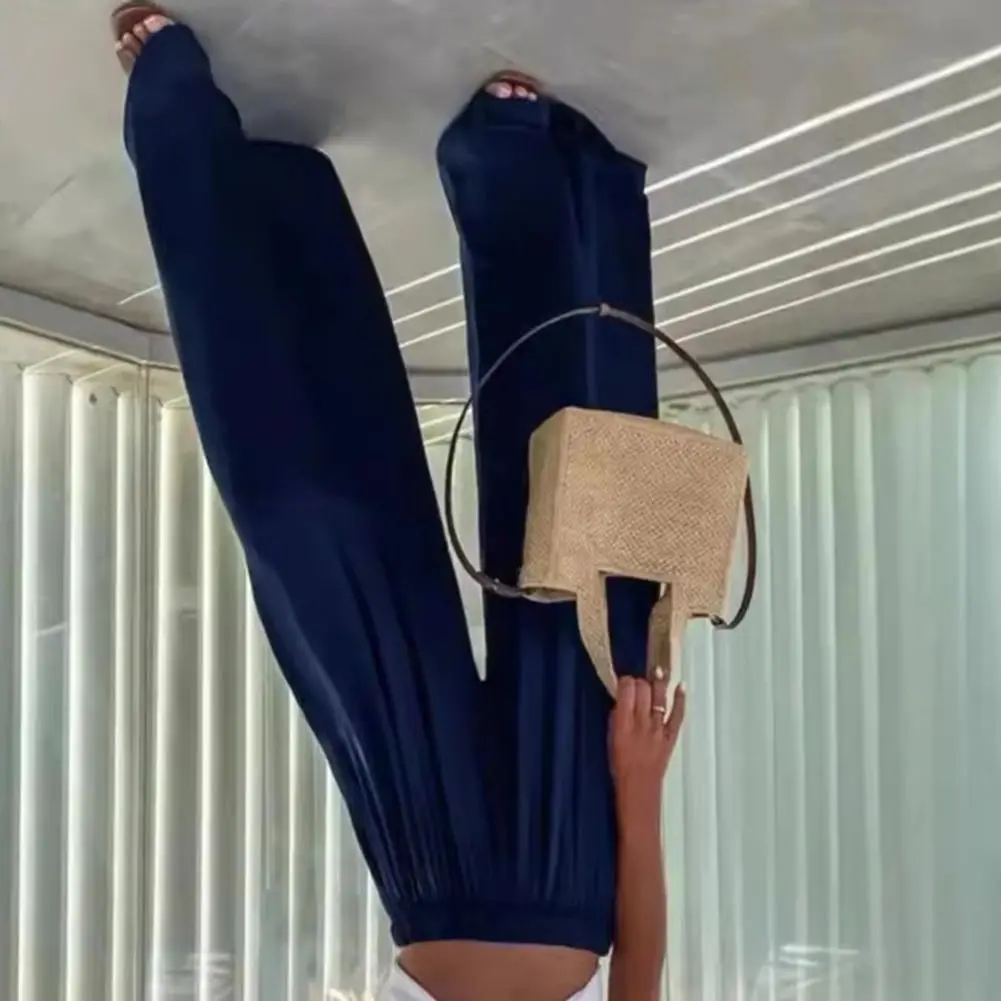 

2026 Sporty Wide-leg Pants Women Pants Oversize Wide Leg Elastic Waist Casual Trousers Loose Fit Solid Color Thin Long Pants