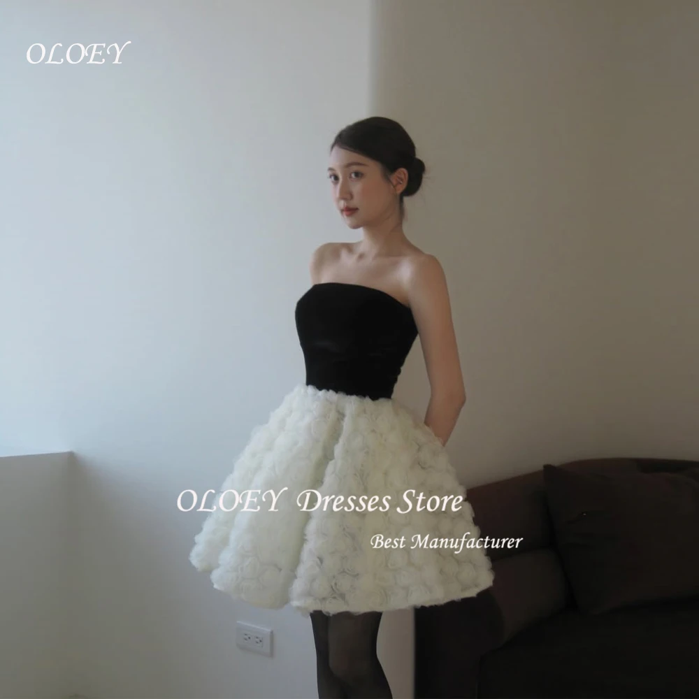 OLOEY Modern Contrast Color Short Prom Cocktail Dress Korea Wedding Photo Shoot Customized Strapless Mini Formal Party Gown