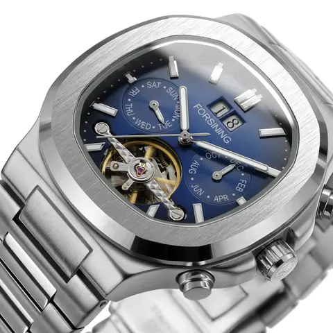 Forsining 481 Military Man Tourbillon Hands Watch Week Date Automatic Mechanical Watches Stainless Steel Clock Relogio Masculino