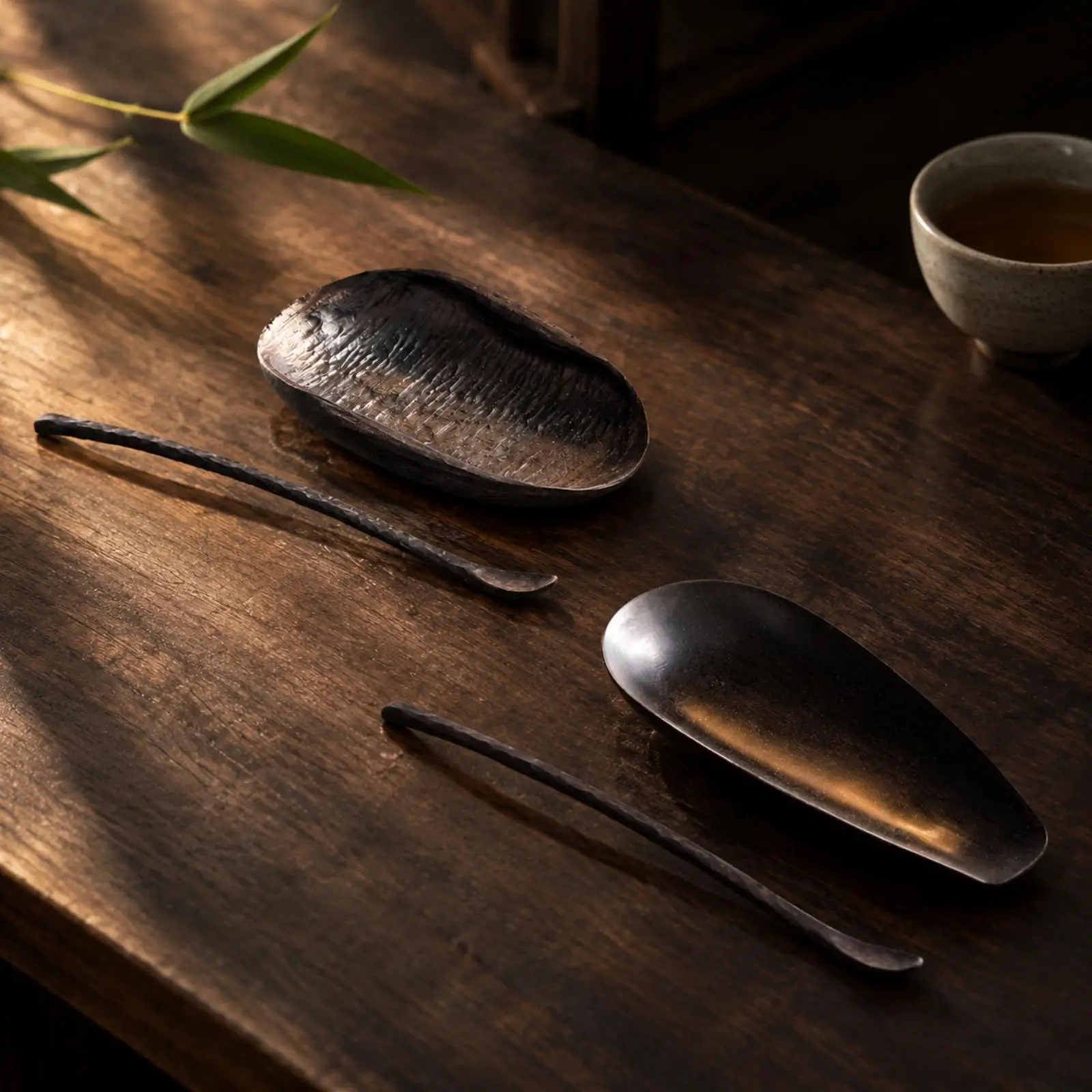 Sandalwood Tea Tray with Matching Tea Scoop Traditional for Tabletop Entertaining, Quiet Reading Sessions