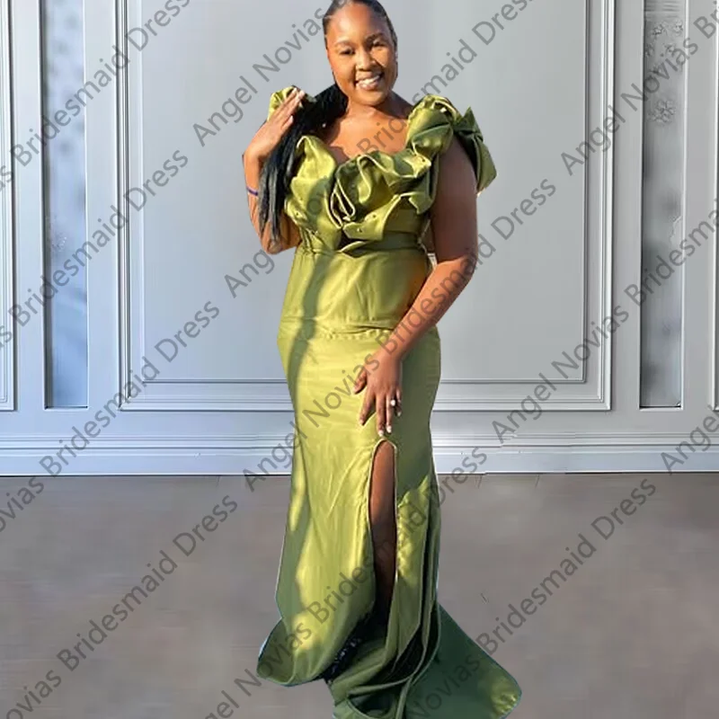 

Long Plus Size Green Bridesmaid Dresses Customzied African Wedding Guest Party Gowns Robes De Demoiselle d'honneur