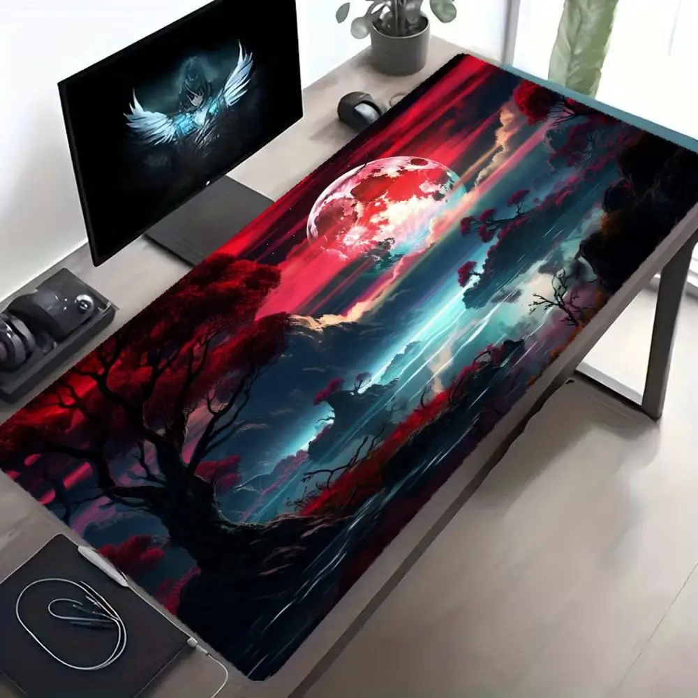 

Vibrant Red Moon & Lake Scenery Mouse Pad - Ergonomic & Stylish for Home/Office"