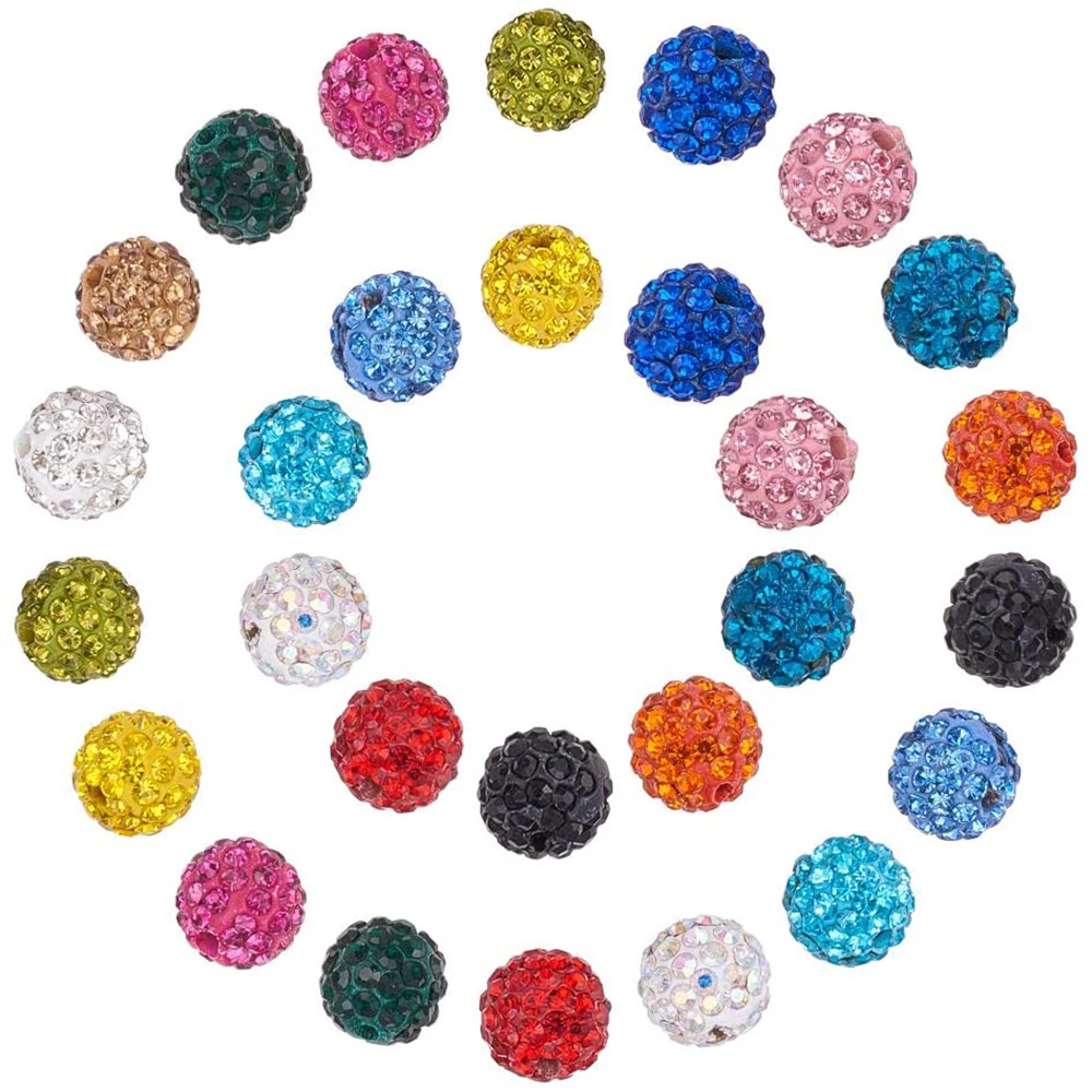 

100pcs 10mm 12mm Polymer Clay Pave Rhinestone Crystal Beads Disco Ball Beads For DIY Jewelry Necklaces Bracelets Making Crafts