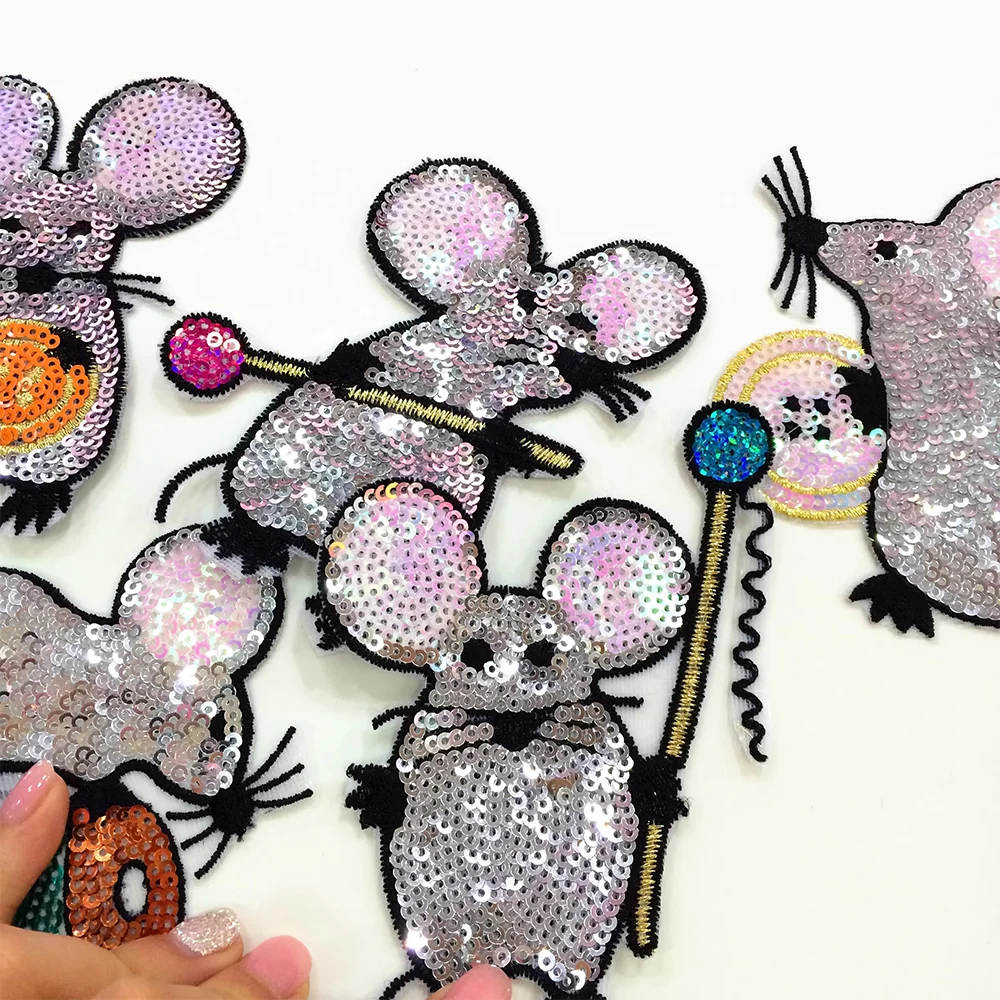 6Pcs/Set Mouse Sequins Patches Applique Repair Sewing Garment Accessories DIY Decoration