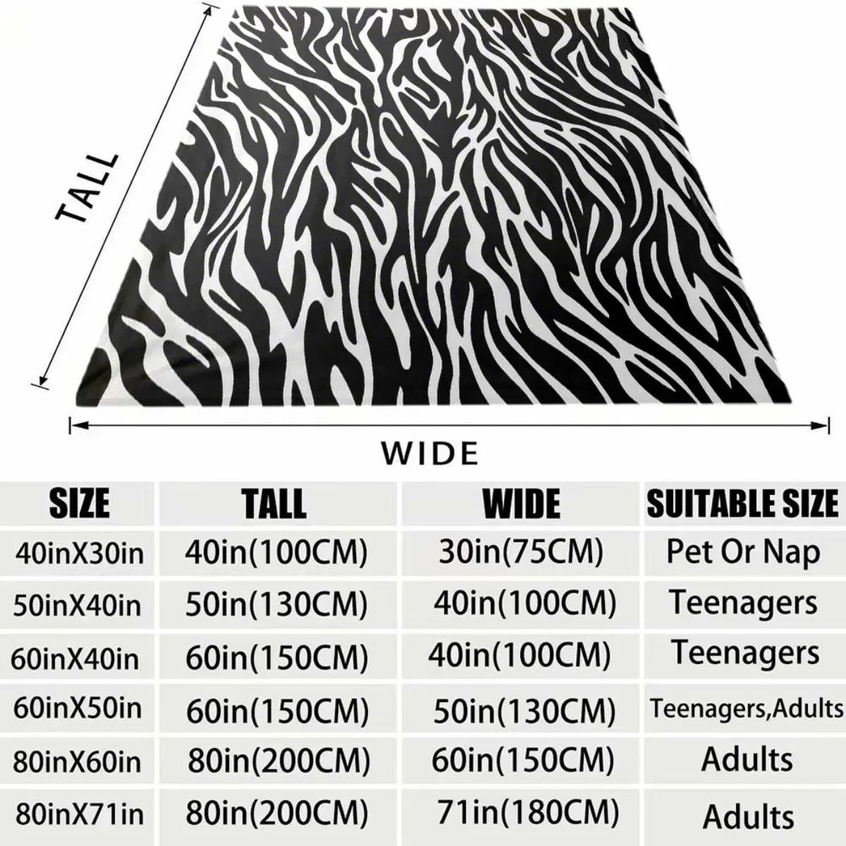 2026 New Arrival Flannel Blanket 1pc Contemporary Zebra Print Flannel Blanket - Soft Warm Polyester, Machine Washable, All-Seaso