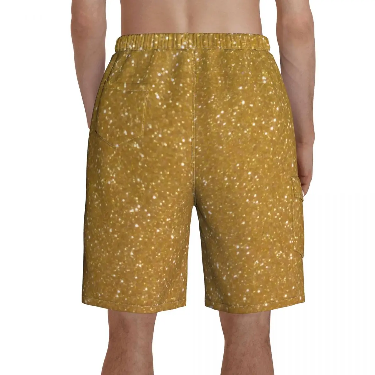 Faux Gold Metallic Board Shorts Glitter Metal Print Sparkly Cute Board Short Pants Men Custom Oversize Swim Trunks Gift idea