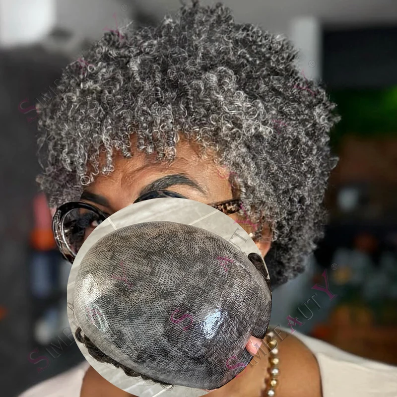 

15 мм Kinky Curly Мужские афро вьющиеся 1b40 1b80 1b20 Черный Серый Человеческие волосы Парик Прическа Сильная Полная основа из искусственной кожи Тонкая кожа Протез