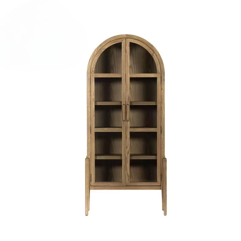 

Ancient and Modern Restaurant Furniture Arched Wood Cabinets Custom Glass Doors Luxury Display Cabinets