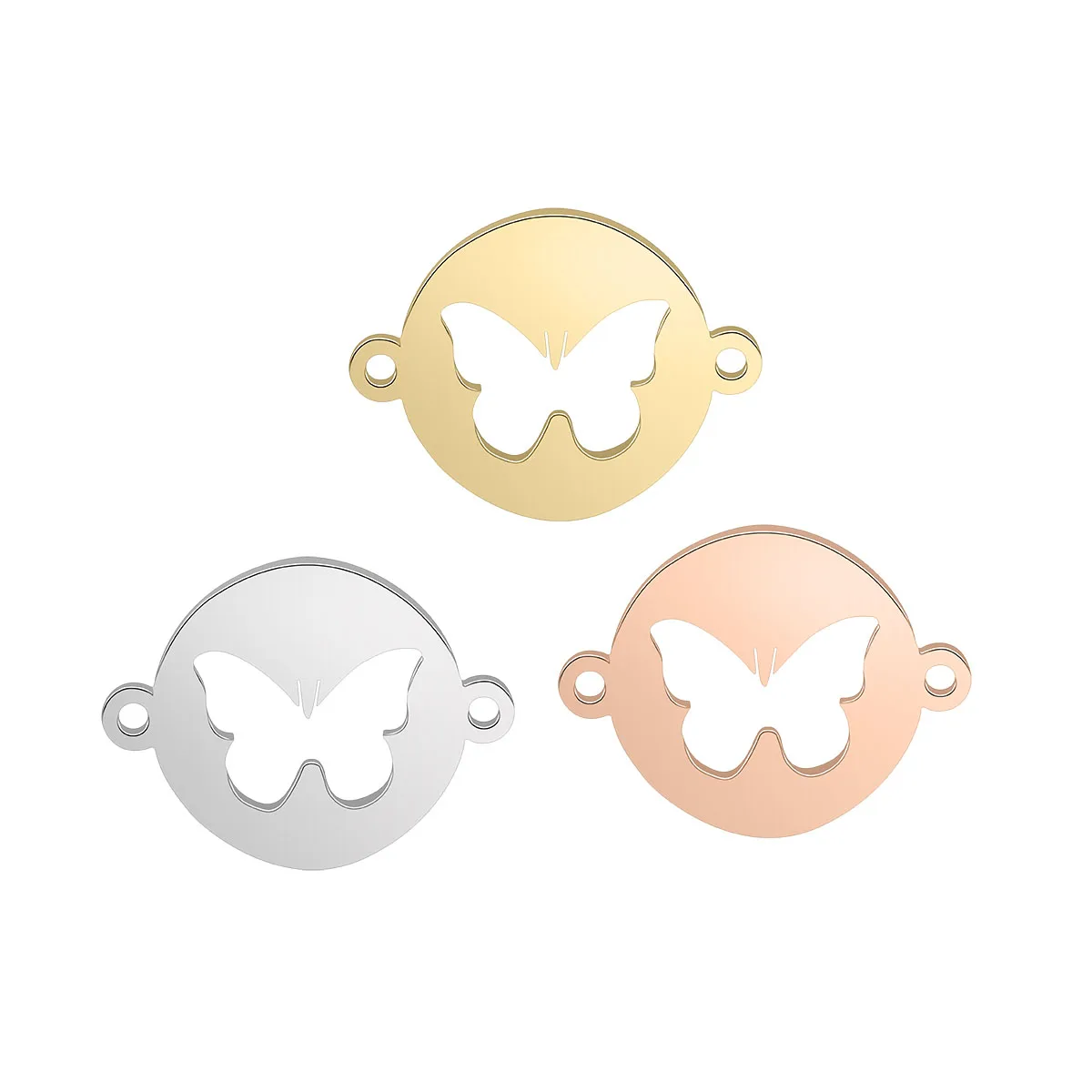10pcs Stainless Steel Butterfly Insect Round Bow-knot Pendant Charms Connectors For Bracelets Jewelry Making Finding Accessories